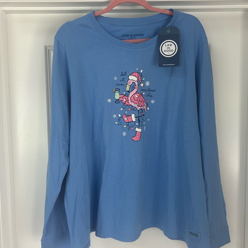 Life is Good Blue Flamingo Shirt